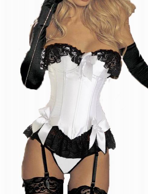 White corset with black guipure ruffle In Upper